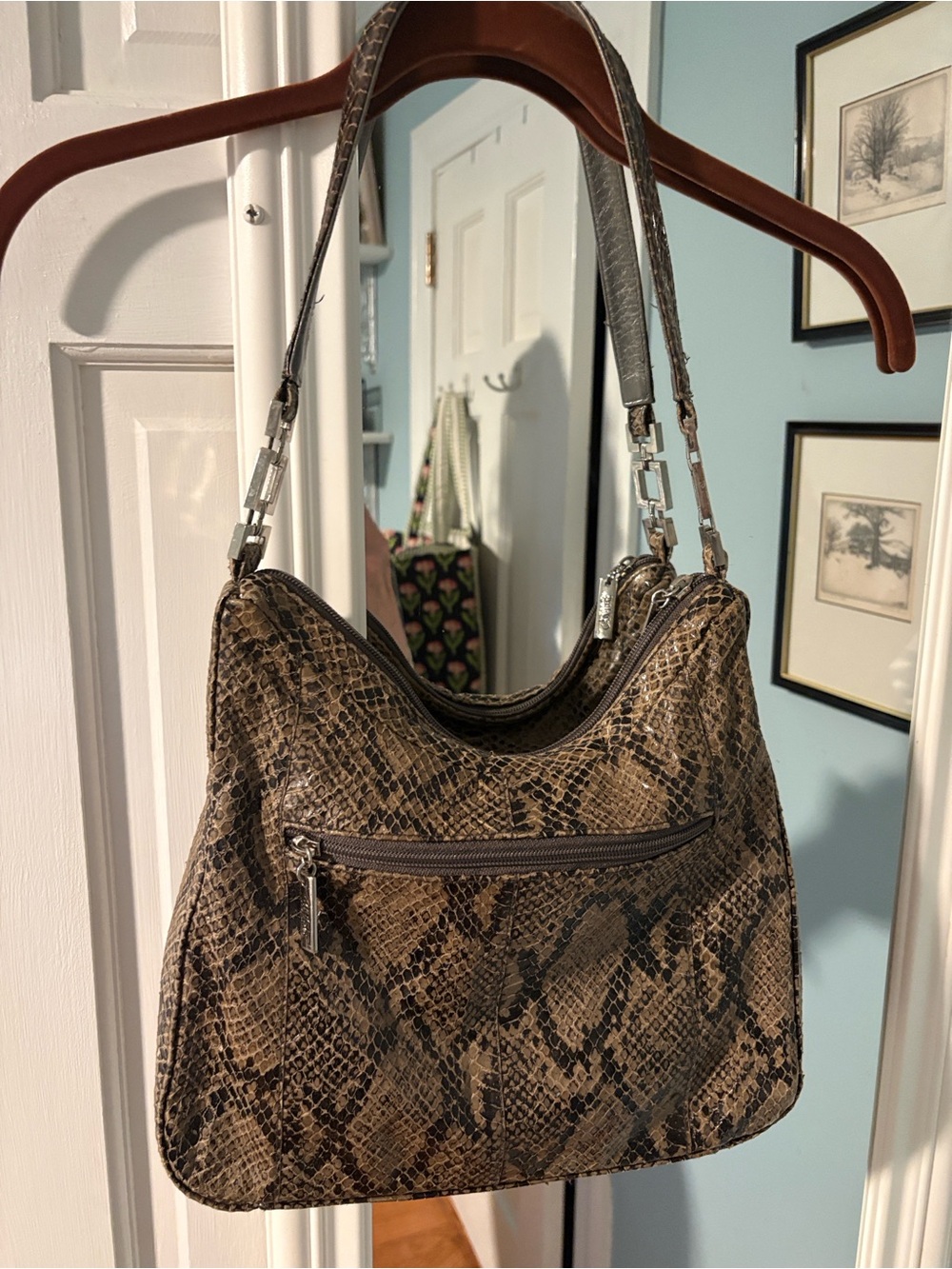 Vintage Bob Mackie Snakeskin Shoulder Bag in Brown/Tan-Estate sale find EUC
